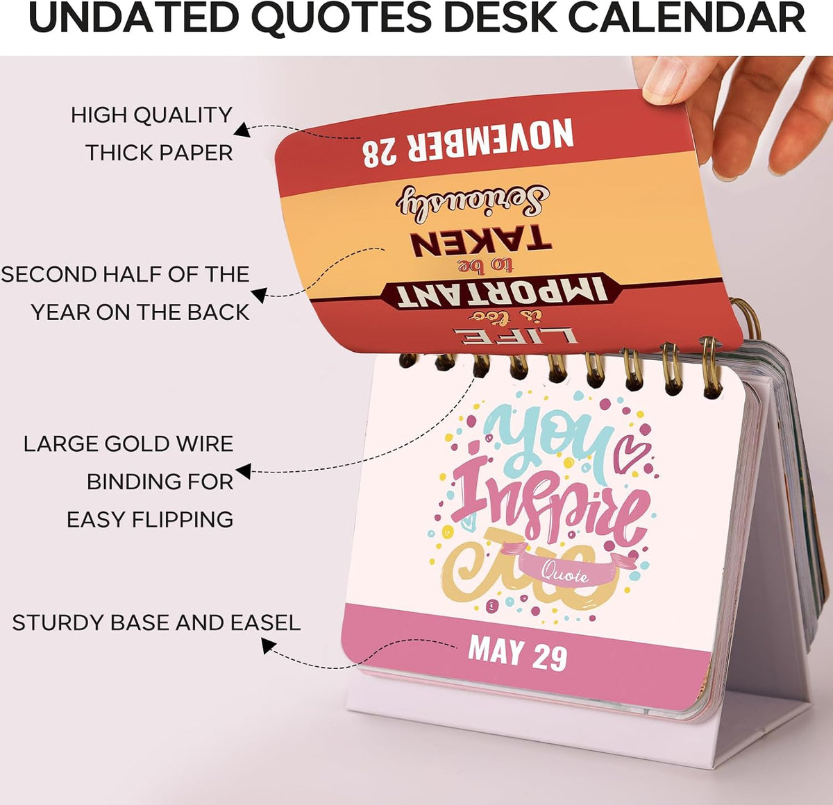Motivational Daily Calendar - Perpetual Undated Flip Calendar, 4.8" x 5.5