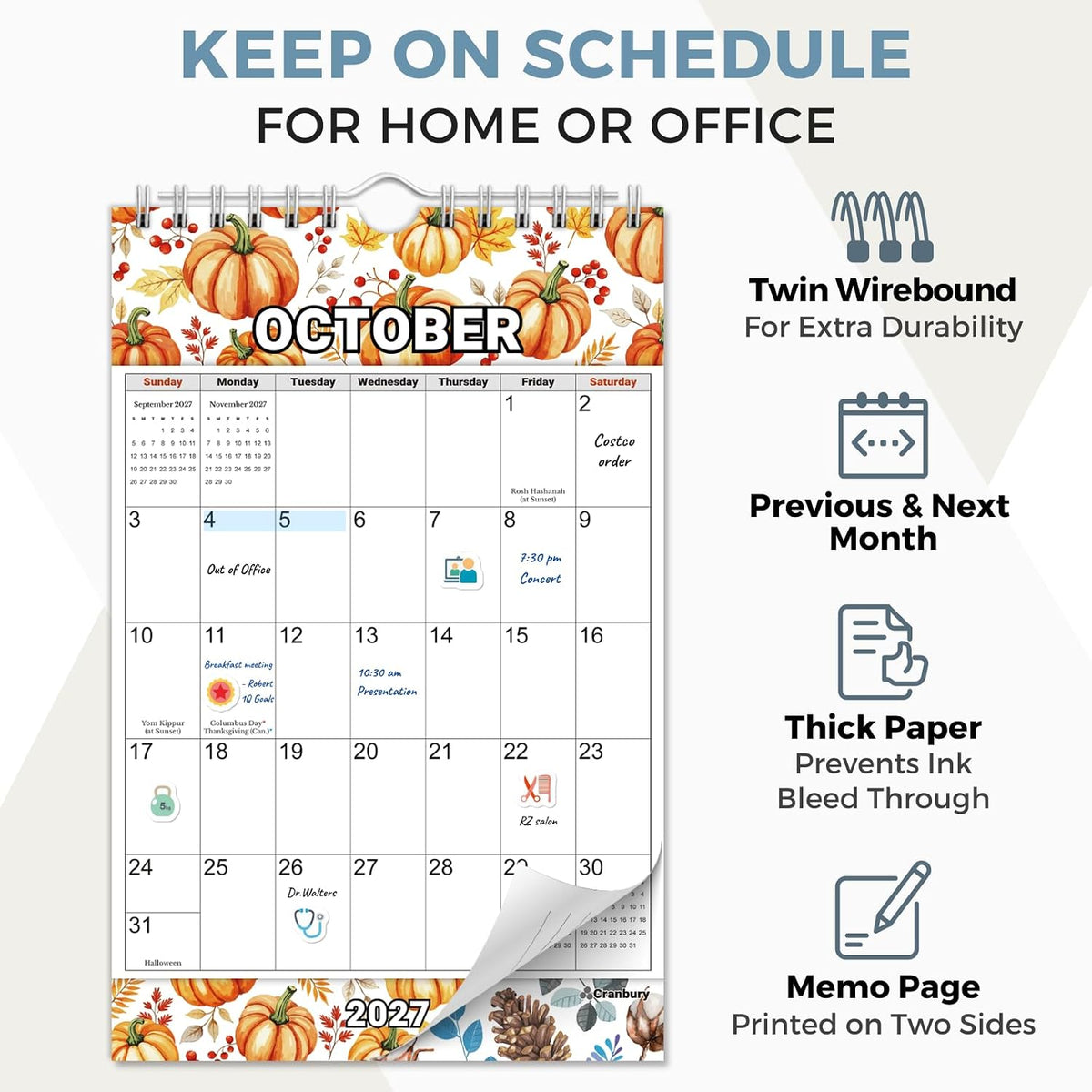 CRANBURY 2026-2027 Small Calendar 5.5x8.5, Mini Wall Calendar