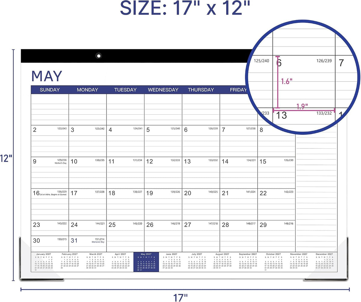 Desk Calendar 2026-2027, Jul. 2026 - Dec. 2027, 17" x 12"