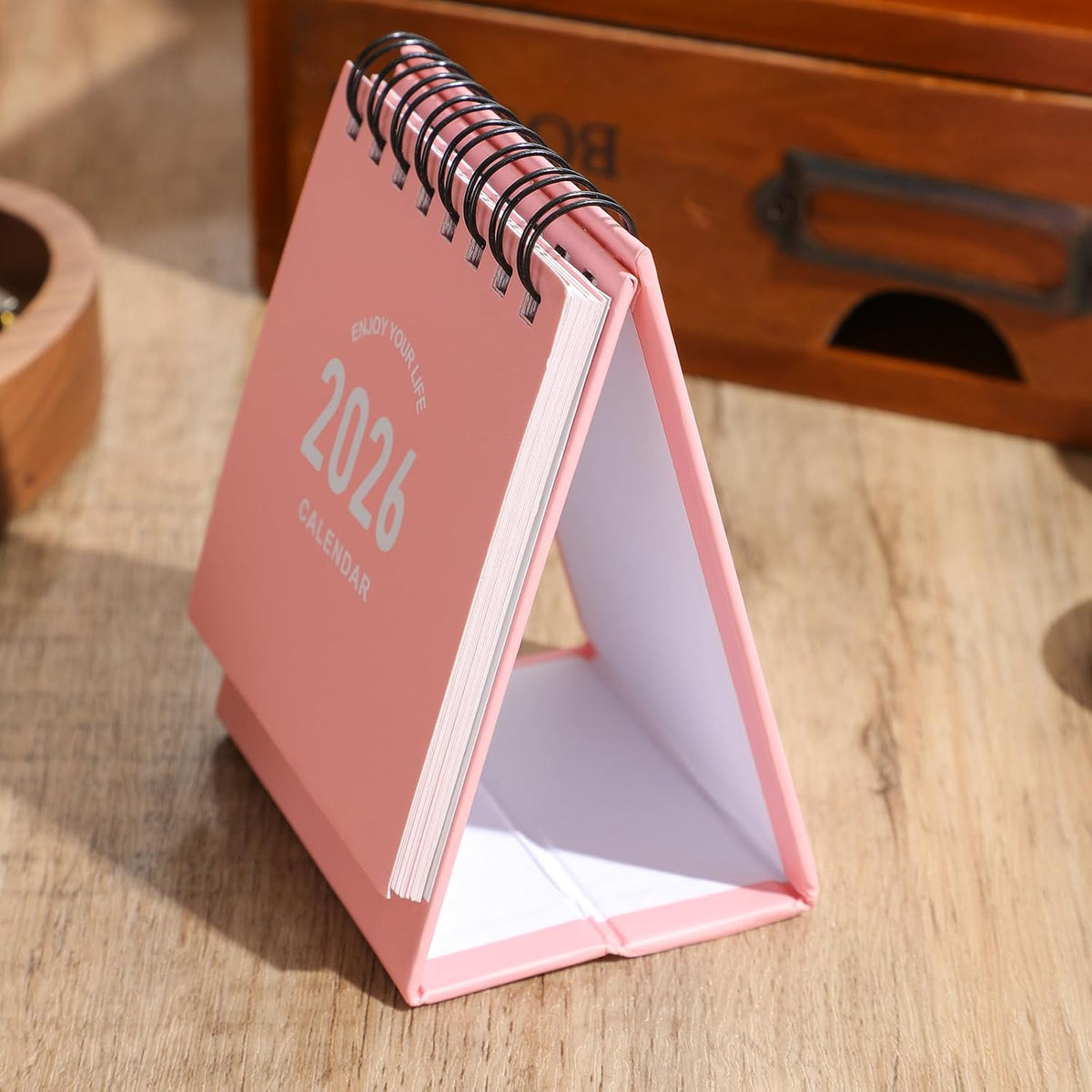 Mini Desk Calendar 2027-2028 - Jan 2027 to June 2028 Small Desktop Calendar Mini Daily Schedule Thick Paper Twin-Wire Binding with Stickers for Home Office School (Mini Pink)