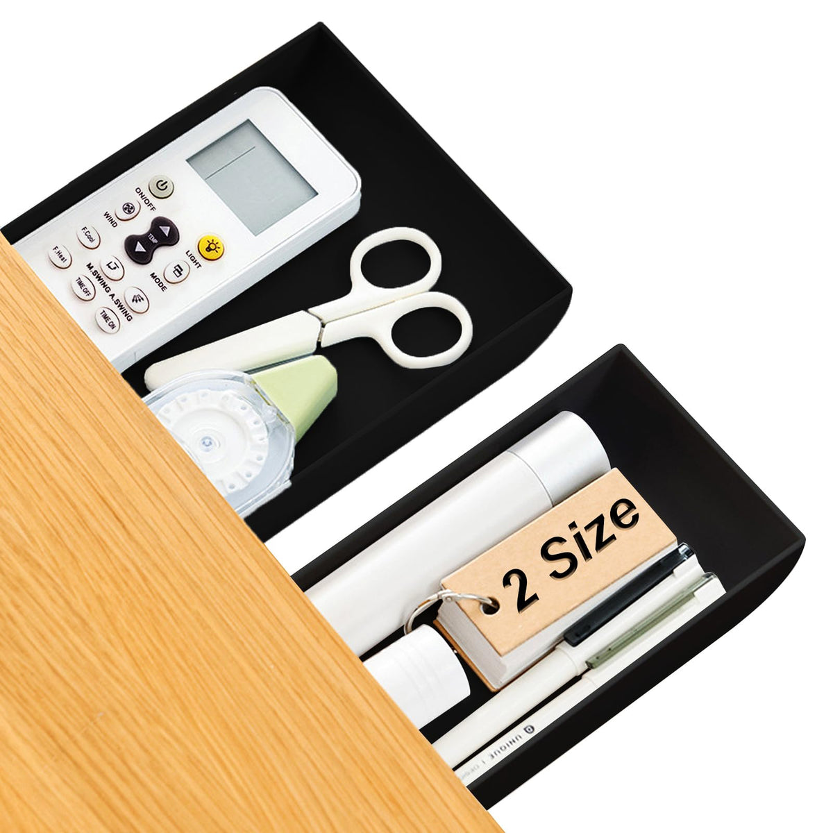 2 Packs Under Desk Drawers, Slide Out Drawer Attachment, Plastic Desk Accessories & Workspace Organizers, Self-Adhesive Hidden Desktop Pen Holder for Office School Home (White)