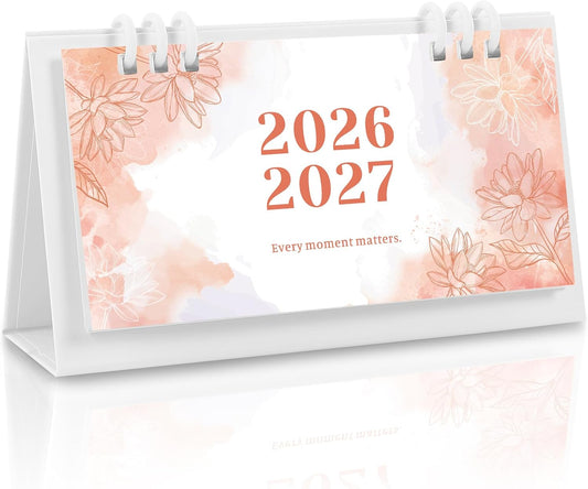Small Desk Calendar 2026-2027, Pink Monthly Desktop Calendar - Runs From September 2026 Until December 2027, 6.3" x 3.1", Mini Standing Flip 2026 Calendar for Home, School and Office Supplies