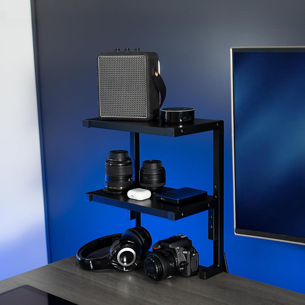 VIVO Black Clamp-on 13 inch 2-Tier Desk Shelf, STAND-SHELF2C