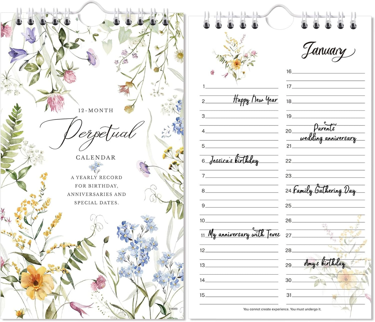 Perpetual Calendar - Undated Calendar 12-Month, 6'' x 10'',Thicker Paper