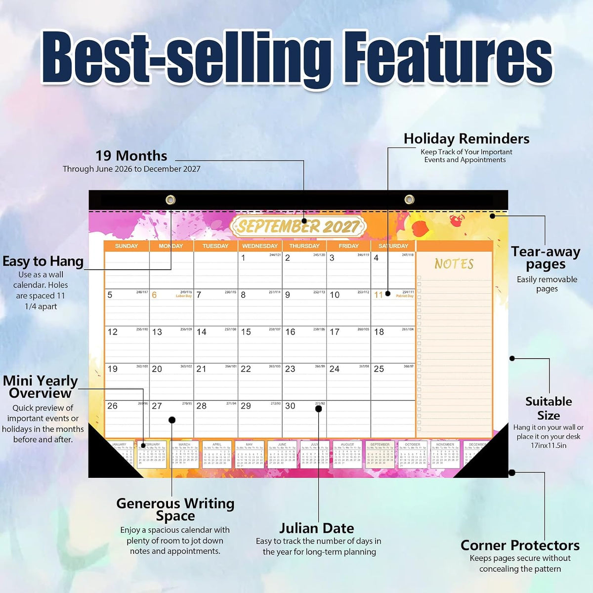 GuassLee Desk Calendar 2026-2027, Jun 2026-Dec 2027, 17"x11.5"