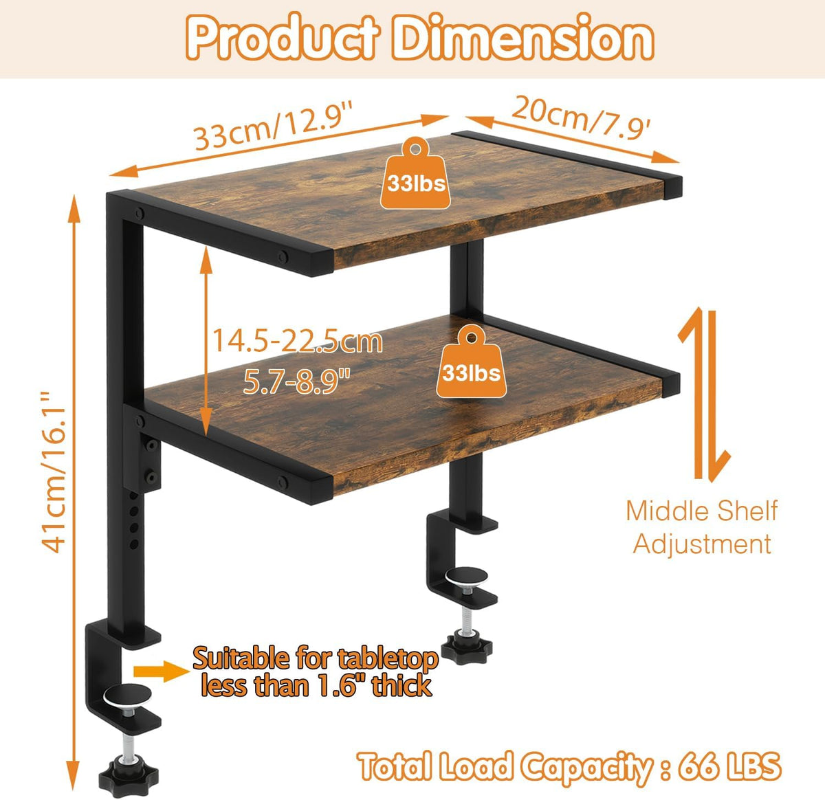 IBUYKE Clamp on Desk Organizer Shelf,Desk Extender Shelves UTMZ007H