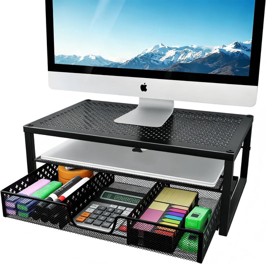 Simple Trending Monitor Stand Riser with Drawer, Laptop Stand for Desk