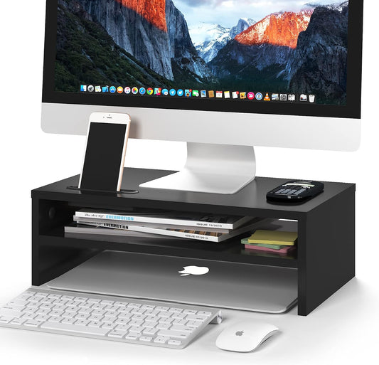 BONTEC Wooden Monitor Stand Riser for Desk, 2-Tier Computer Monitor Stand