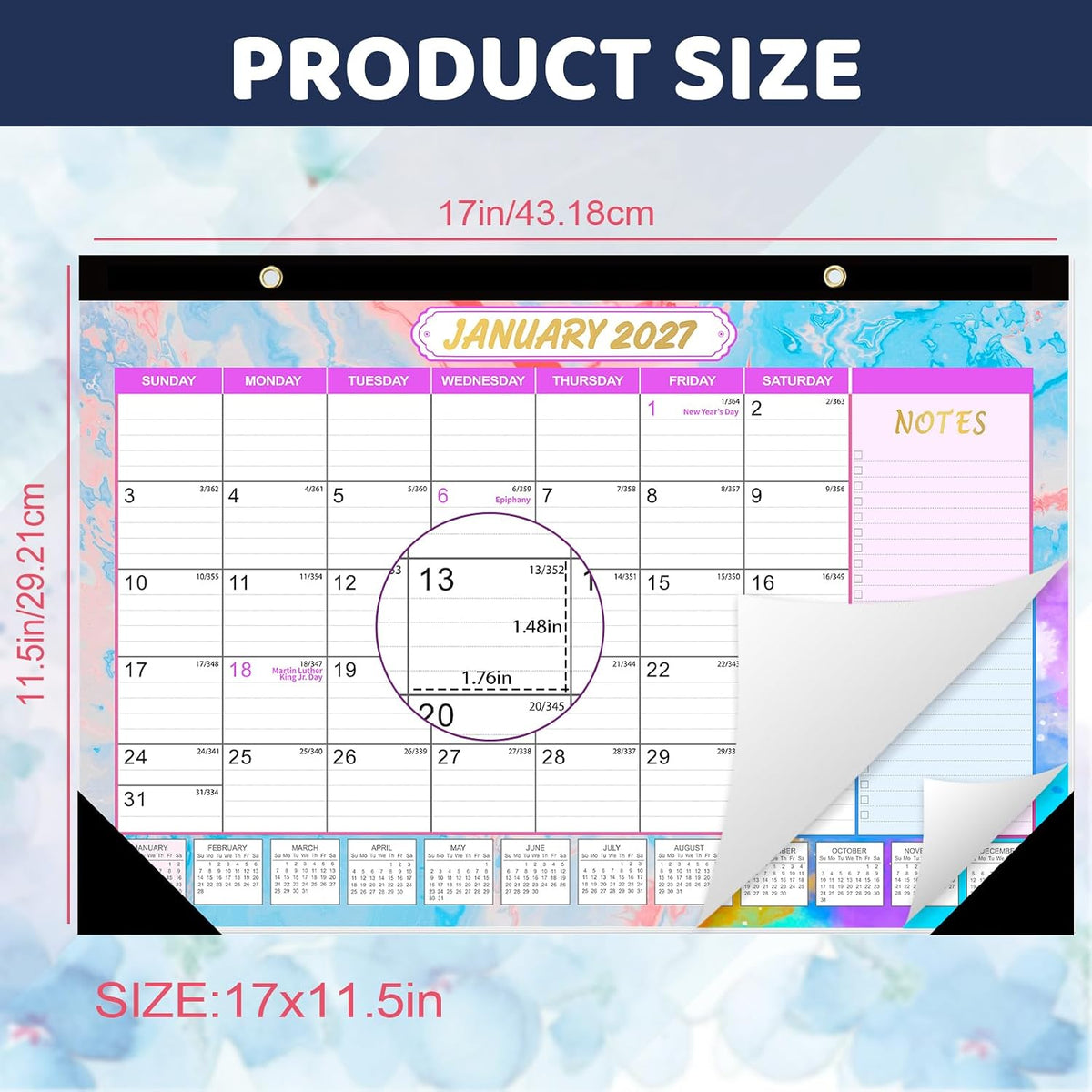 GuassLee Desk Calendar 2026-2027, Jun 2026-Dec 2027, 17"x11.5"