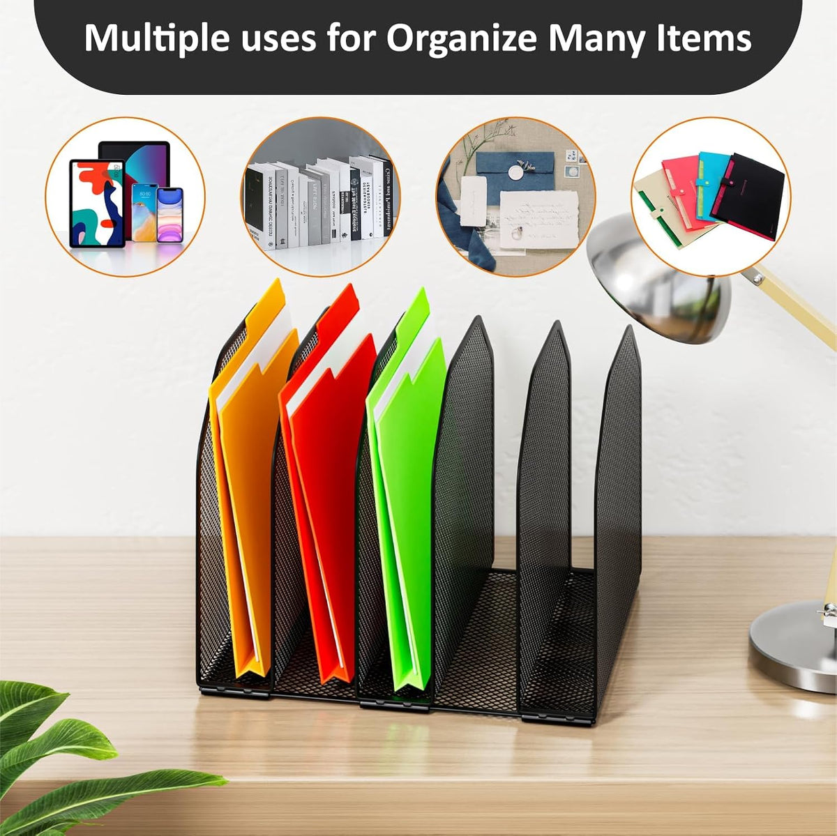 Desk File Organizer, Adjustable 5 Sections Upright Desktop File Sorter