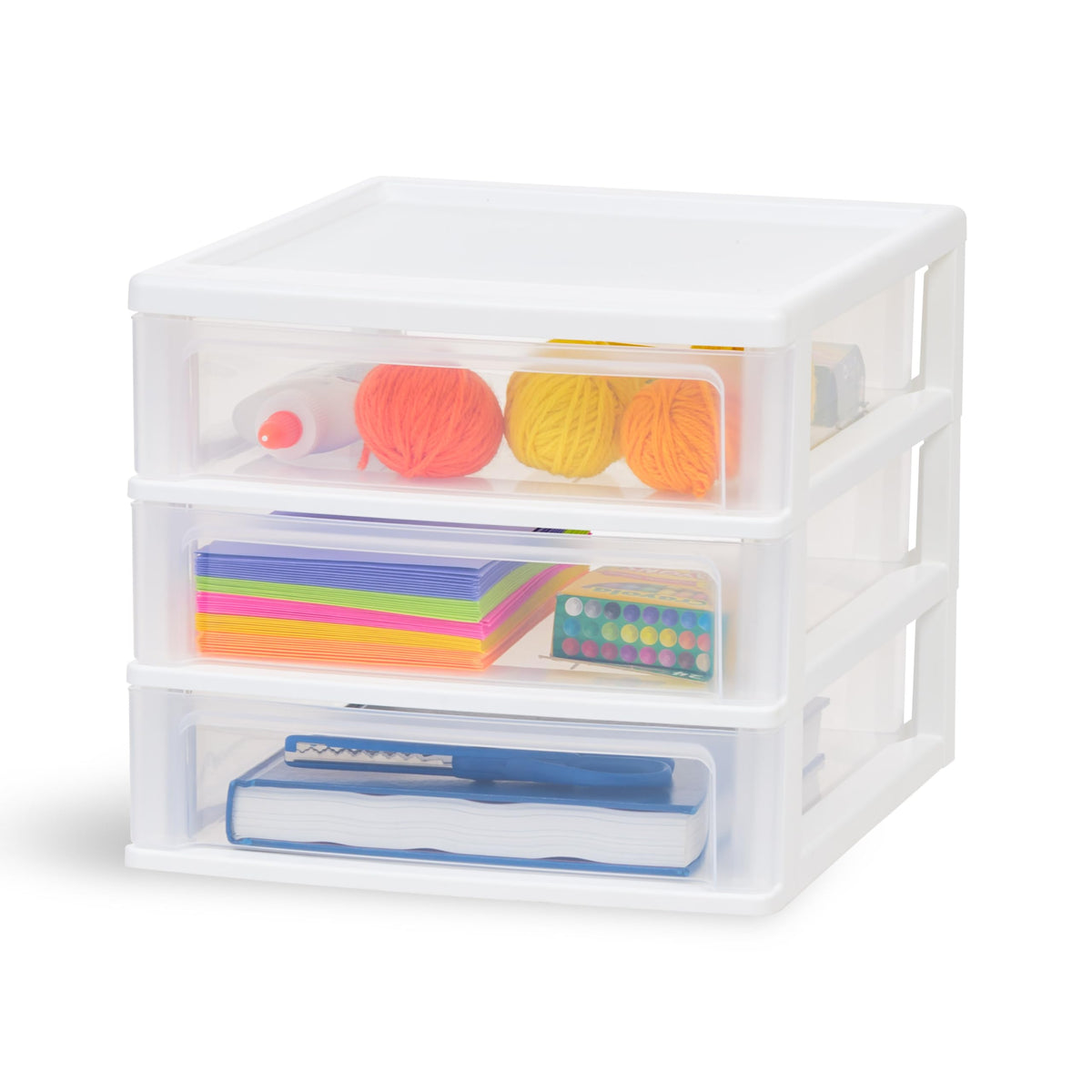 IRIS USA 3-Drawer Medium Desktop Organizer with Paper Tray, Black
