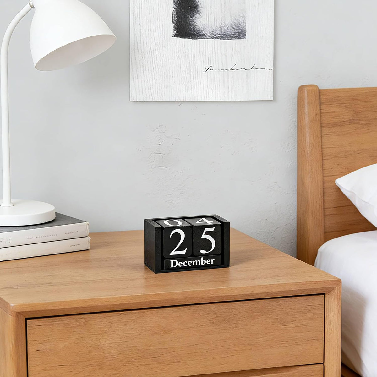 Notakia Black Wooden Block Calendar, Perpetual Desk Calendar, Stylish and Durable Block Calendar for Home and Office