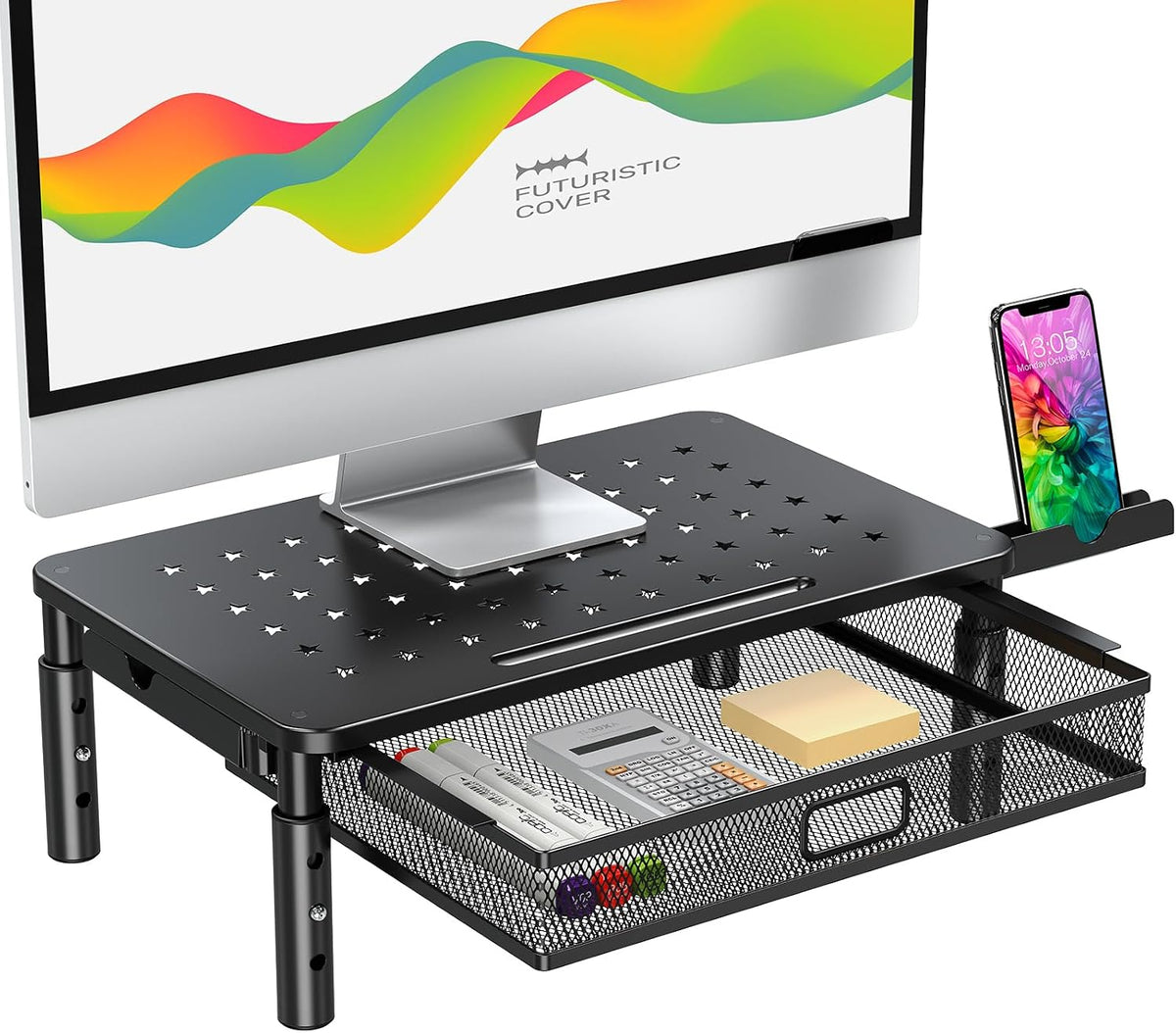 Zimilar Monitor Stand Riser with Metal Mesh Drawer, Height Adjustable