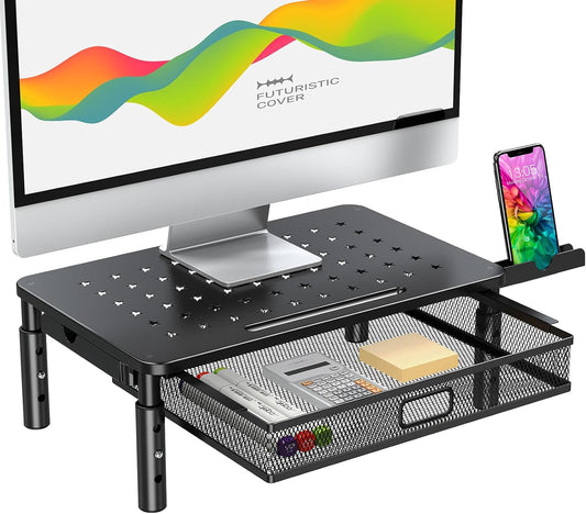 Zimilar Monitor Stand Riser with Metal Mesh Drawer, Height Adjustable