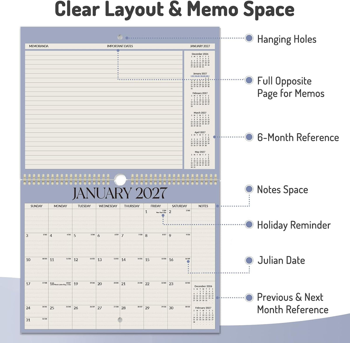 Forvencer 2027 Wall Calendar, 21-Month (Oct 2026 - Jun 2028), 14.7" x 11.5"