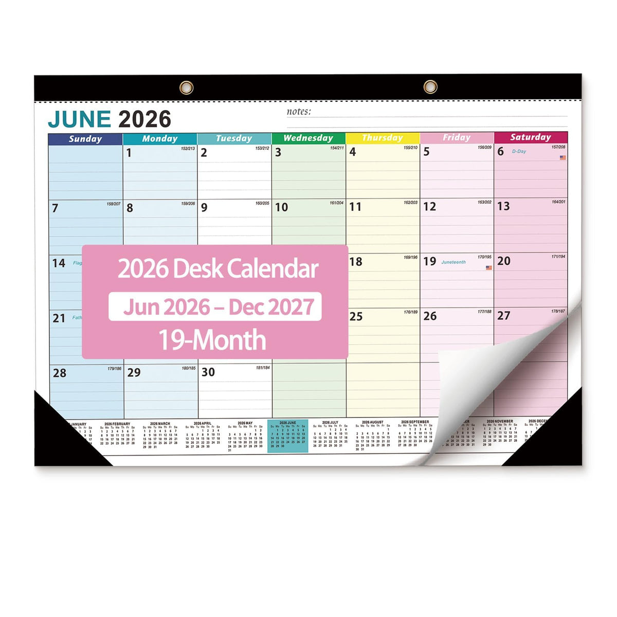 Desk Calendar 2026-2027, 18 Months, Jul 2026-Dec 2027, 17x12 Inch, Navy