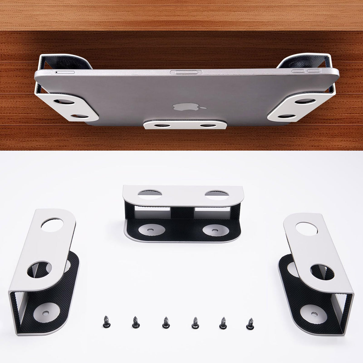 BYMECOST Under Desk Laptop Mount, Metal Under Desk Storage Holder, Black