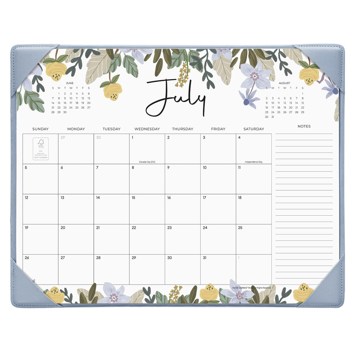 Cabbrix Desk Calendar 2026-2027 with Desktop Mat, Floral Desk Pad Calendar 15 x 12 Inch 18 Months Runs From July 2026 to December 2027, Desk Blotter Calendar for Home School and Office (Floral)