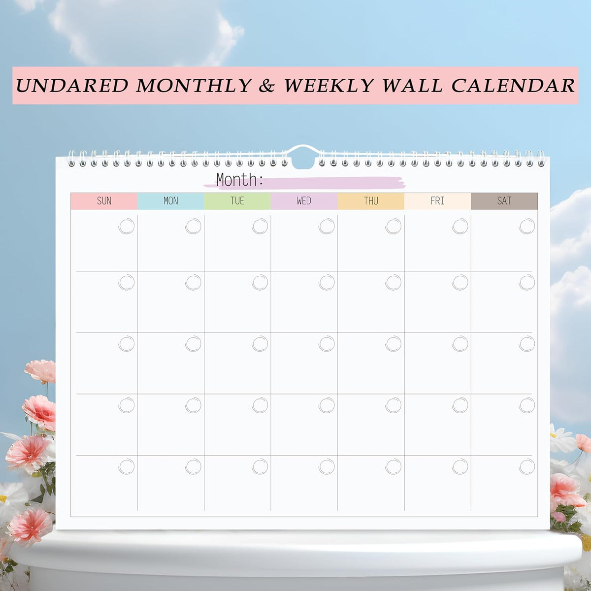 Undated Monthly Calendar, Blank Undated Wall Planner, 14.5x11.5"