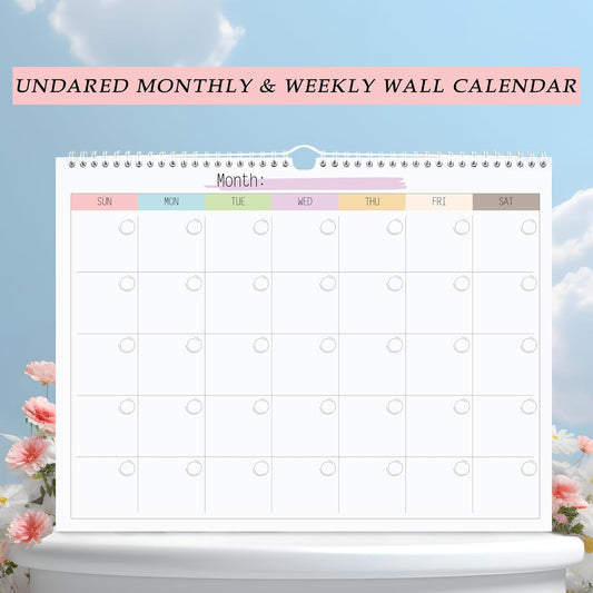 Undated Monthly Calendar, Blank Undated Wall Planner, 14.5x11.5"