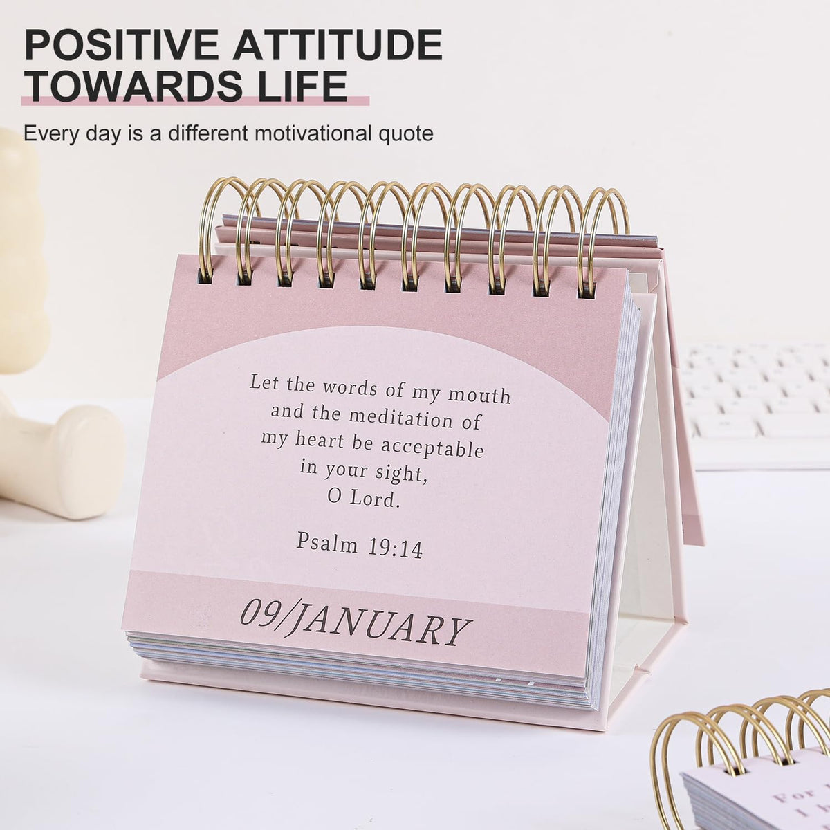 365-Day Inspirational Desk Calendar for Women - Large Coil Bound Motivational Desktop Decorations Calendar with Daily Affirmations - Cute Positive Office Desk Decor Gifts for Women (Beige)