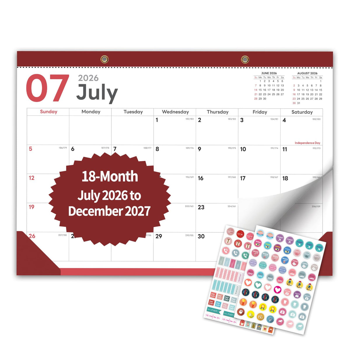 Desk Calendar 2026-2027, 18 Months, Jul 2026-Dec 2027, 17x12 Inch, Navy