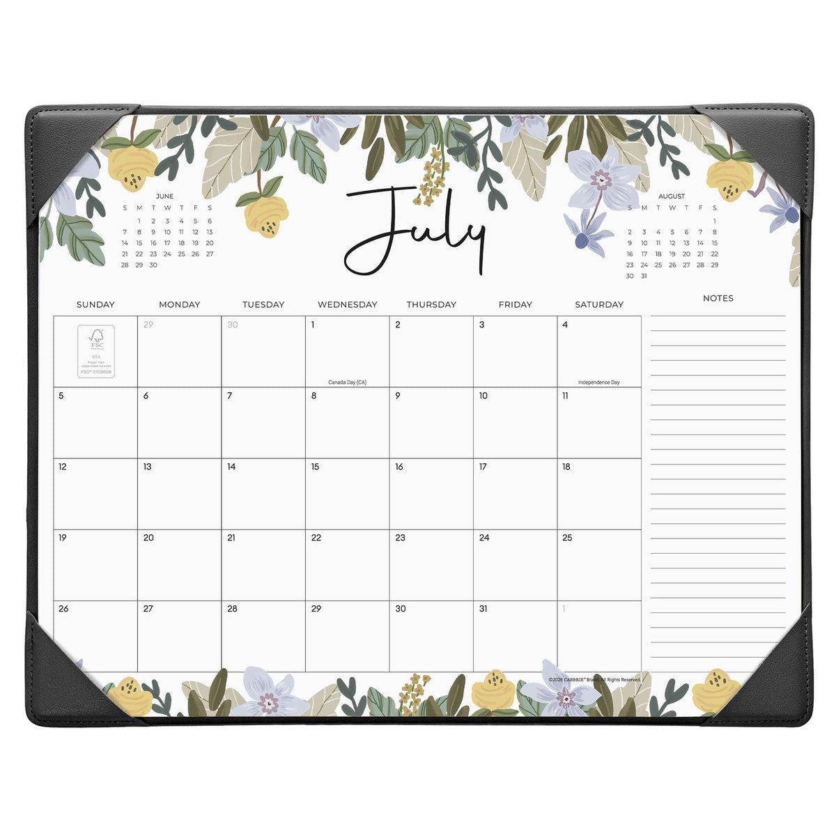 Cabbrix Desk Calendar 2026-2027 with Desktop Mat, Floral Desk Pad Calendar 15 x 12 Inch 18 Months Runs From July 2026 to December 2027, Desk Blotter Calendar for Home School and Office (Floral)