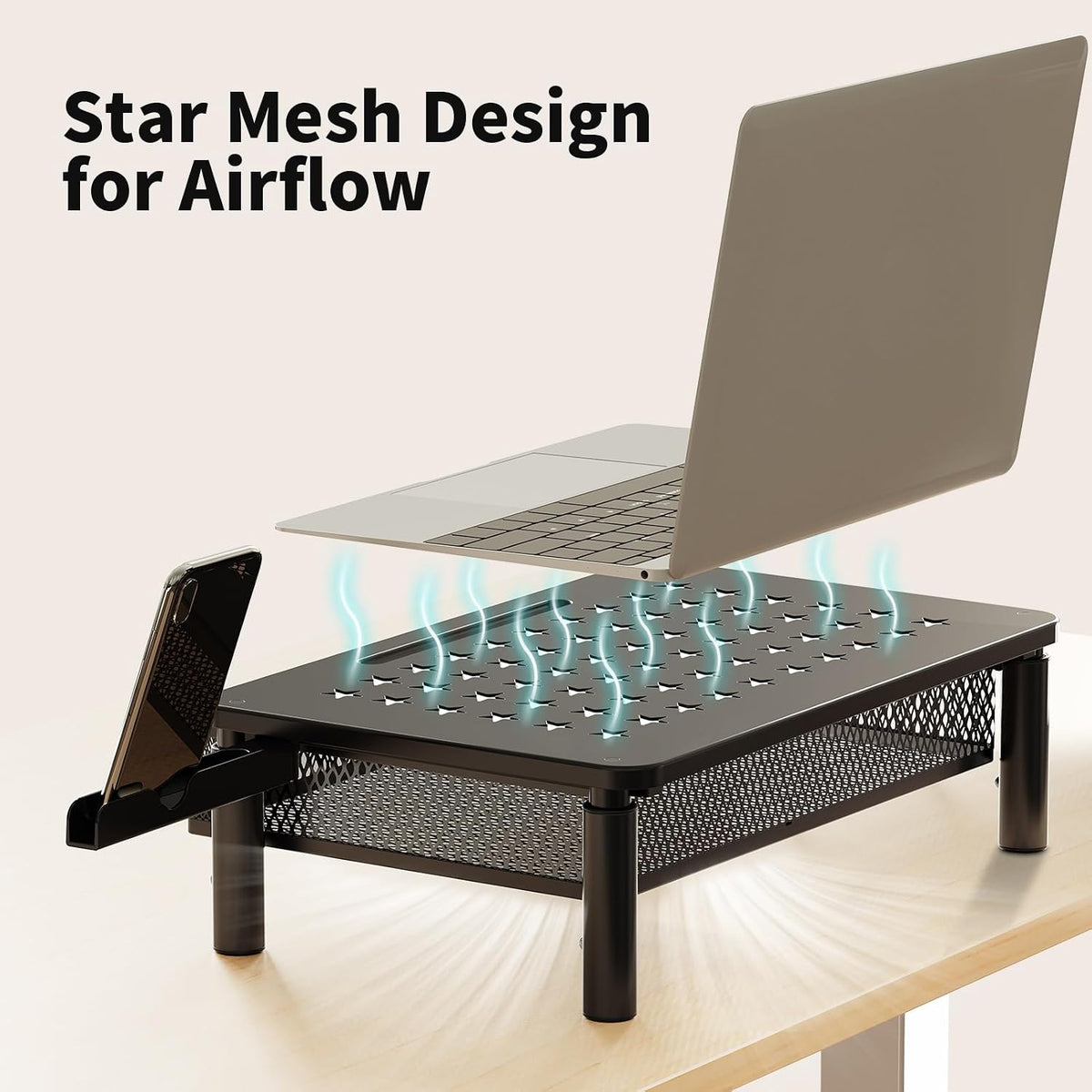 Zimilar Monitor Stand Riser with Metal Mesh Drawer, Height Adjustable