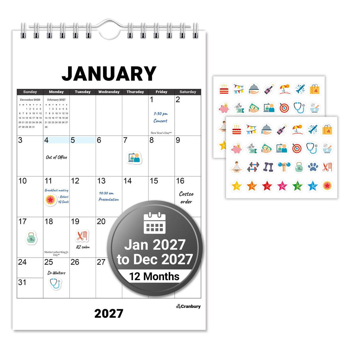 CRANBURY 2026-2027 Small Calendar 5.5x8.5, Mini Wall Calendar