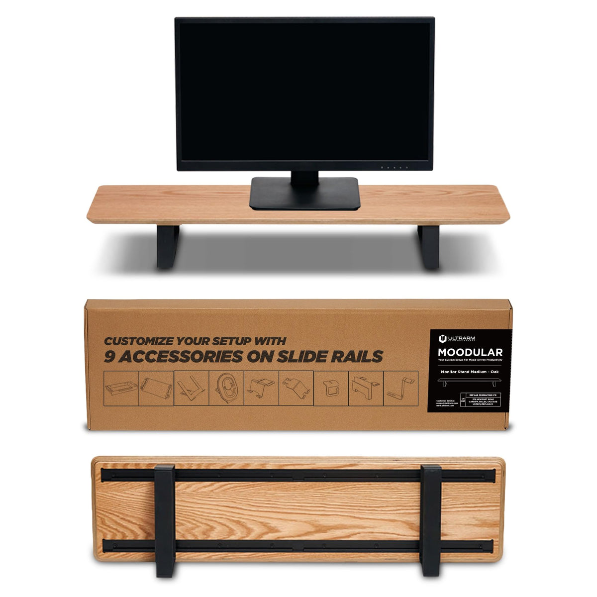 ULTRARM Moodular Wooden Monitor Stand Desk Organizer, Large 45.6" Oak