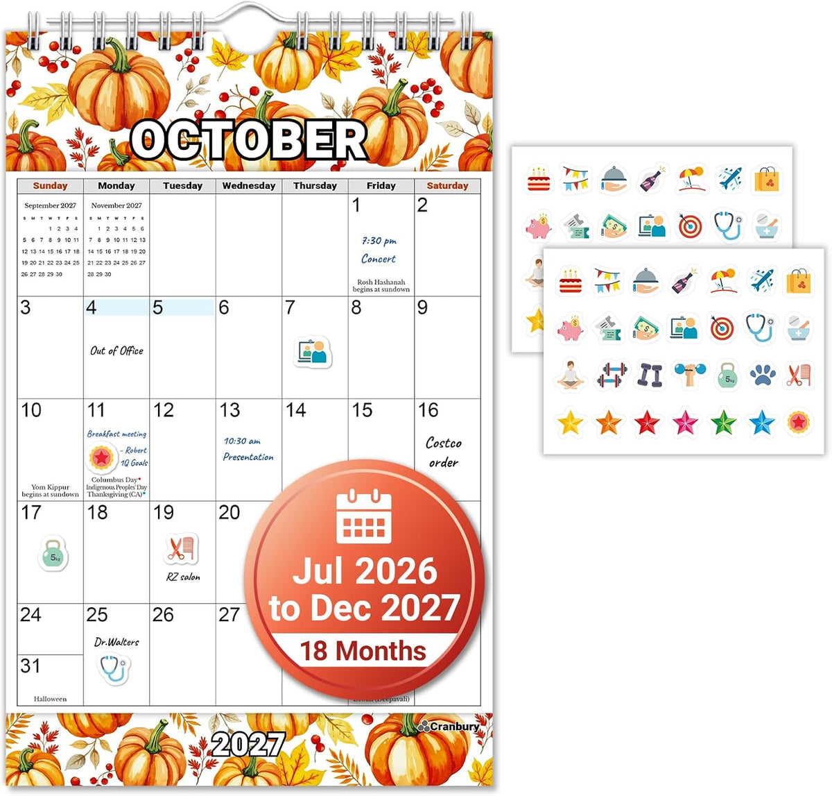 CRANBURY 2026-2027 Small Calendar 5.5x8.5, Mini Wall Calendar