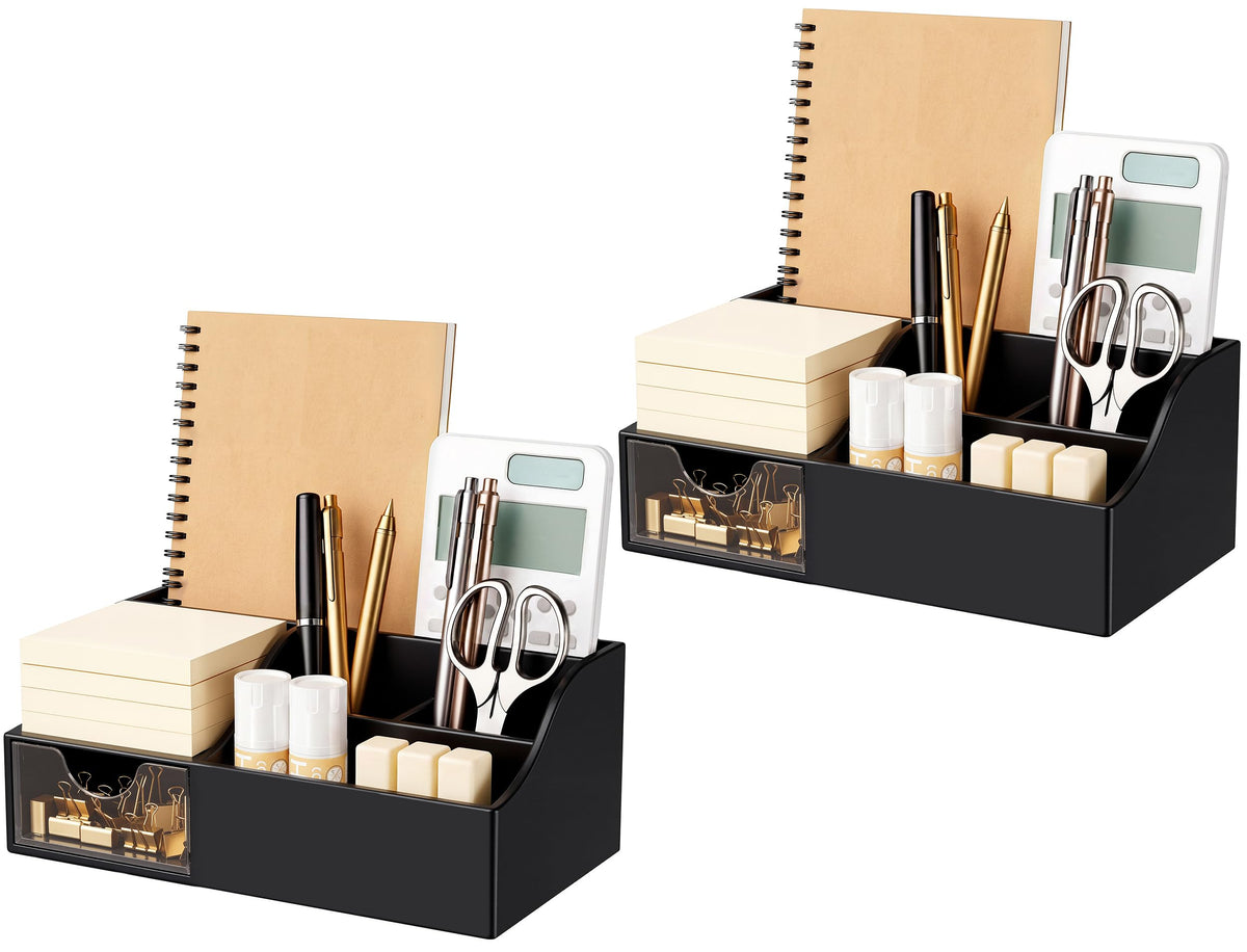 HBlife Acrylic Desk Organizer with Drawer, Pen & Pencil Holder, Multifunctional Desktop Caddy for Office Supply and Organization (Clear)