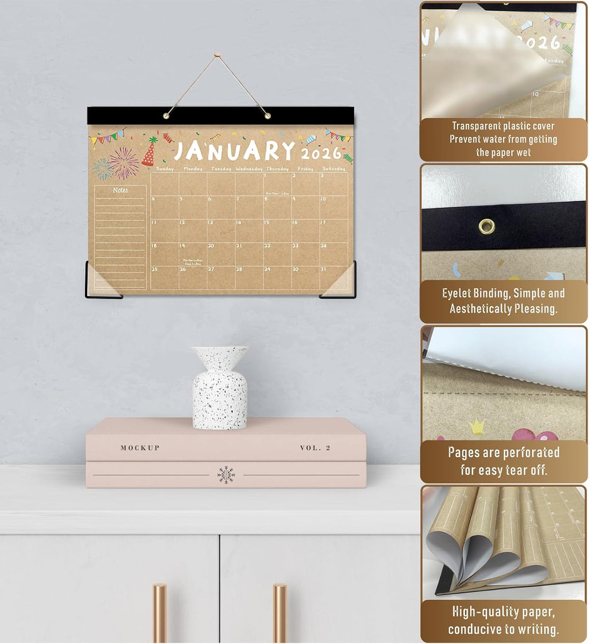 Desk Calendar 2026-2027, 18-Month 17" x 12" Wall/Desk Planner, Jan 2026 – Jun 2027, Thick Paper, Corner Protectors, Hanging Rope, Perfect for Office, School, Home