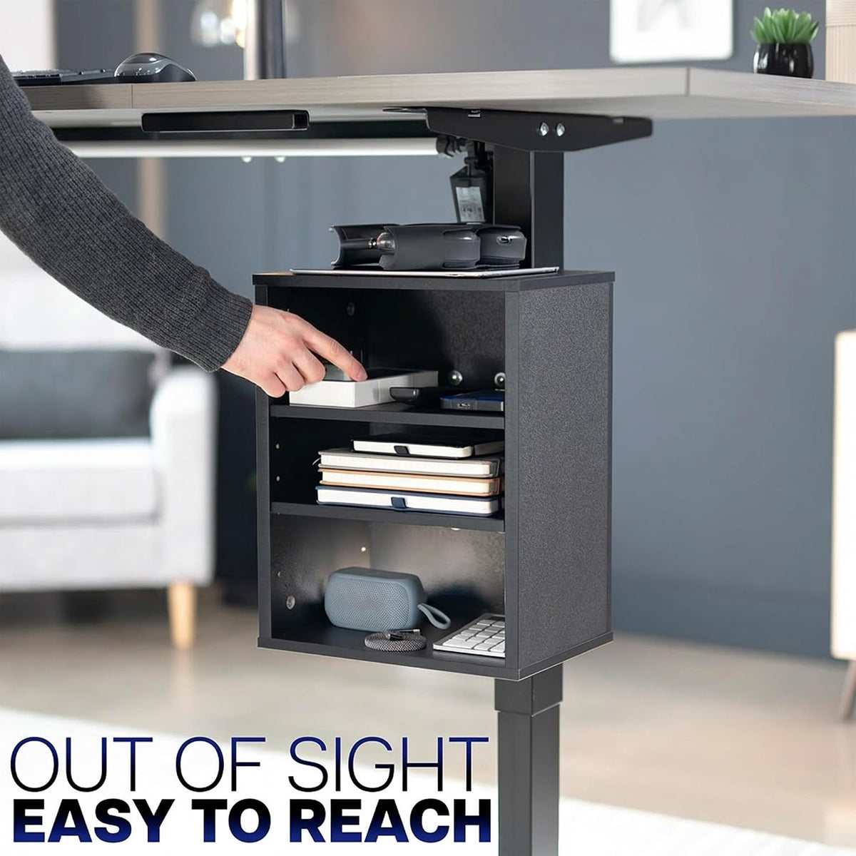 VIVO Black Clamp-on Desk Leg Shelving Unit, Storage Shelves, DESK-SHELF3CL