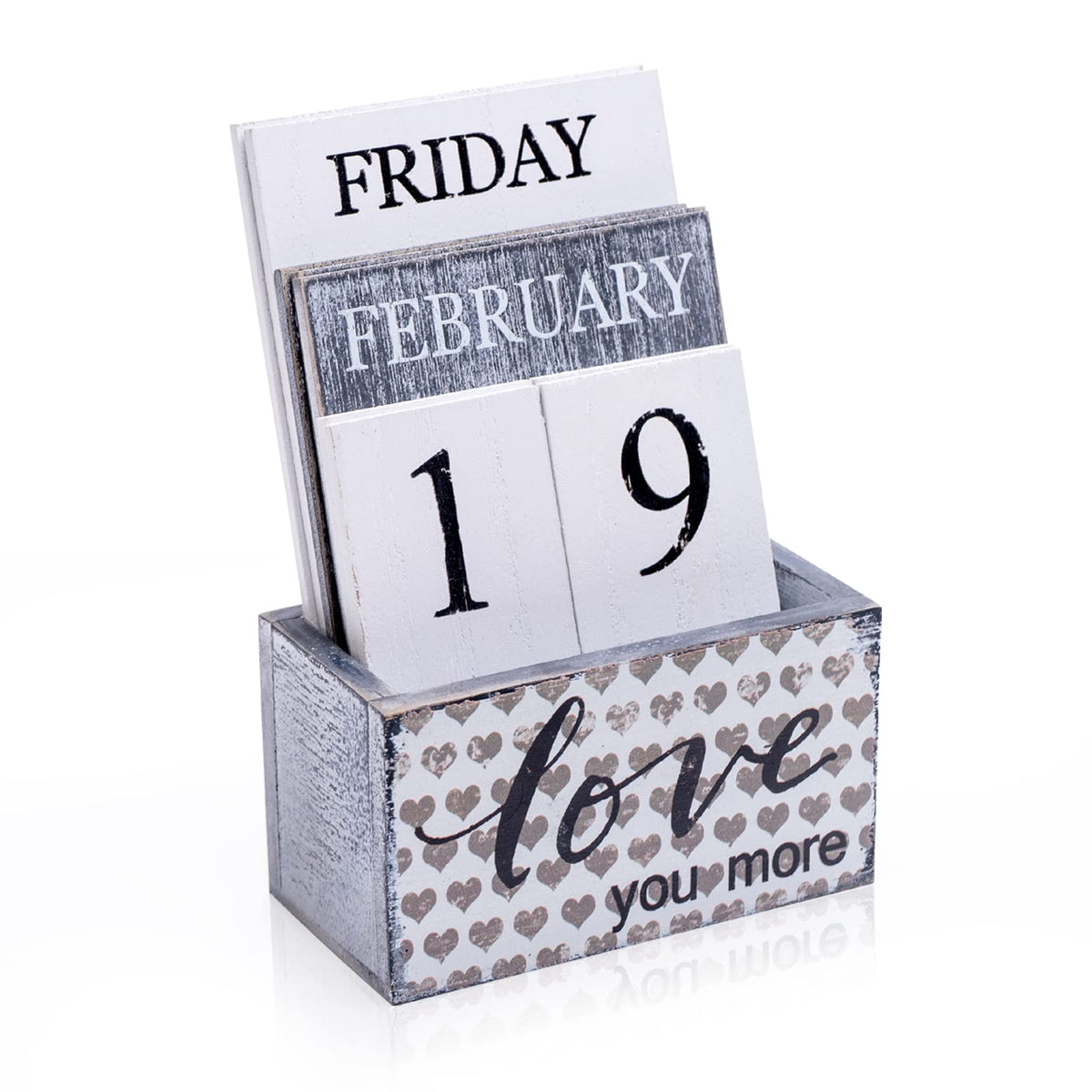 Notakia Perpetual Calendar Wooden Blocks Vintage Wood Block Calendar for Home Office Desk Accessories Week Month Date Display (Pink Calendar)