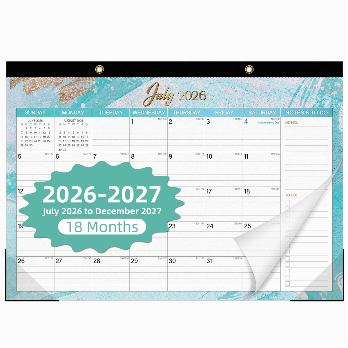 Tcamp Desk Calendar 2026-2027, Jul 2026-Dec 2027, 18-Month, 17" x 12" Large