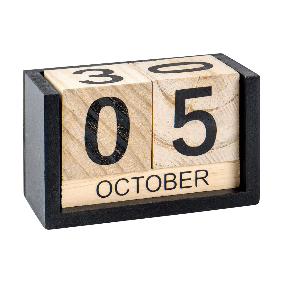 Notakia Black Wooden Block Calendar, Perpetual Desk Calendar, Stylish and Durable Block Calendar for Home and Office