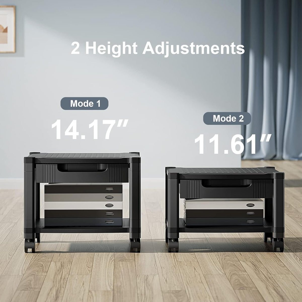 HUANUO Printer Stand with Storage Drawer, Locking Wheels, Under Desk Cart