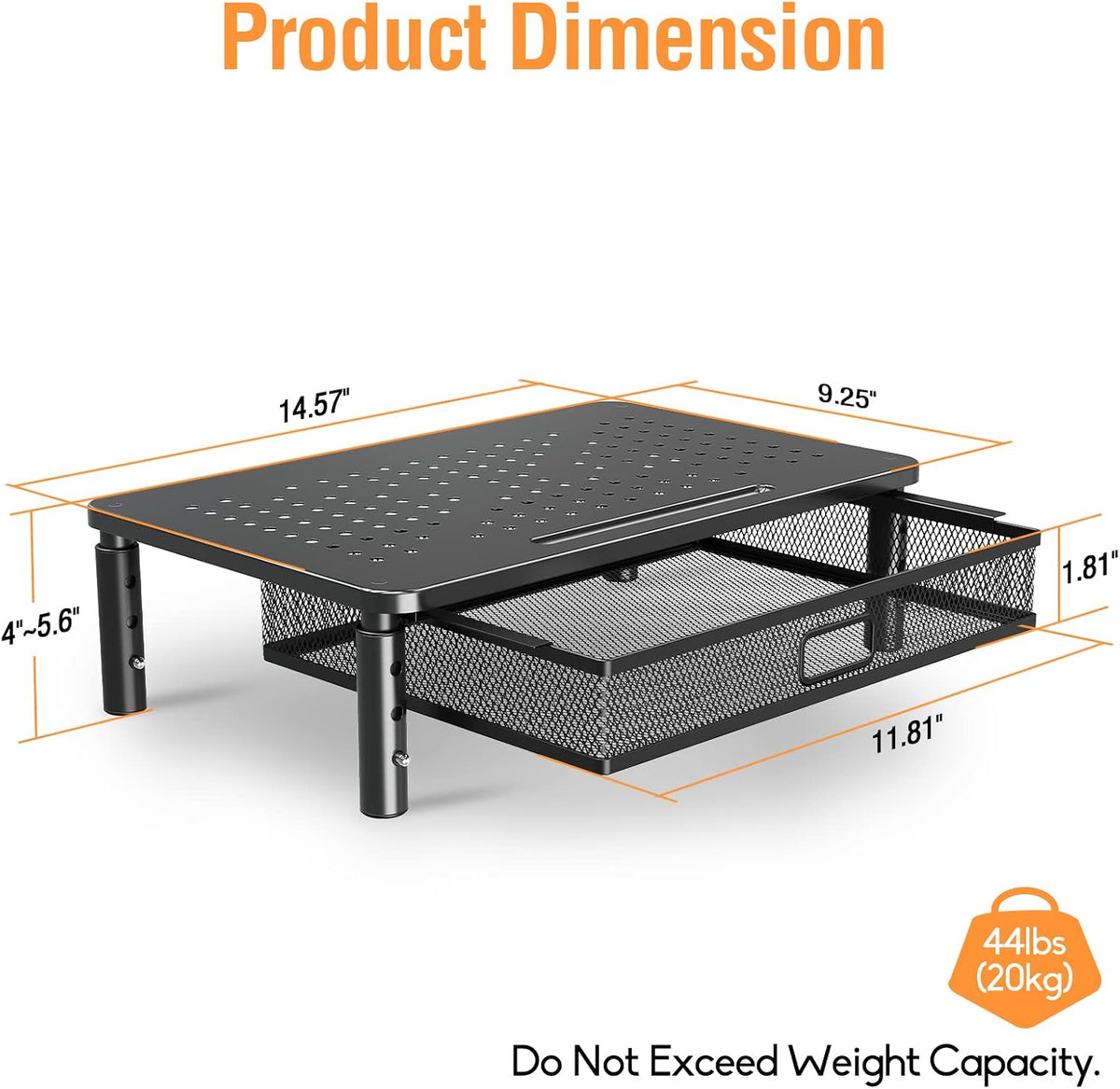 ELIVED 2 Pack Monitor Stand Riser with Metal Drawer, 3 Height Adjustable