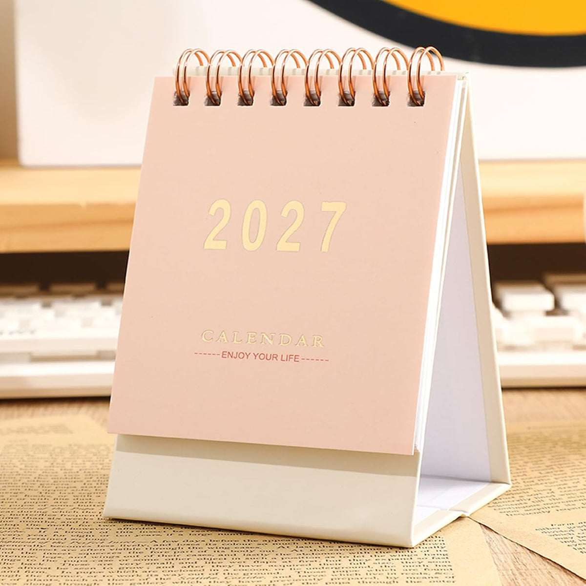 Mini Desk Calendar 2026-2027 - Standing Flip Monthy Small Desktop Calendar Runs from July 2026 to Dec 2027-250 GSM Thick Paper Twin-Wire Binding for for Home School, or Office (Pink)