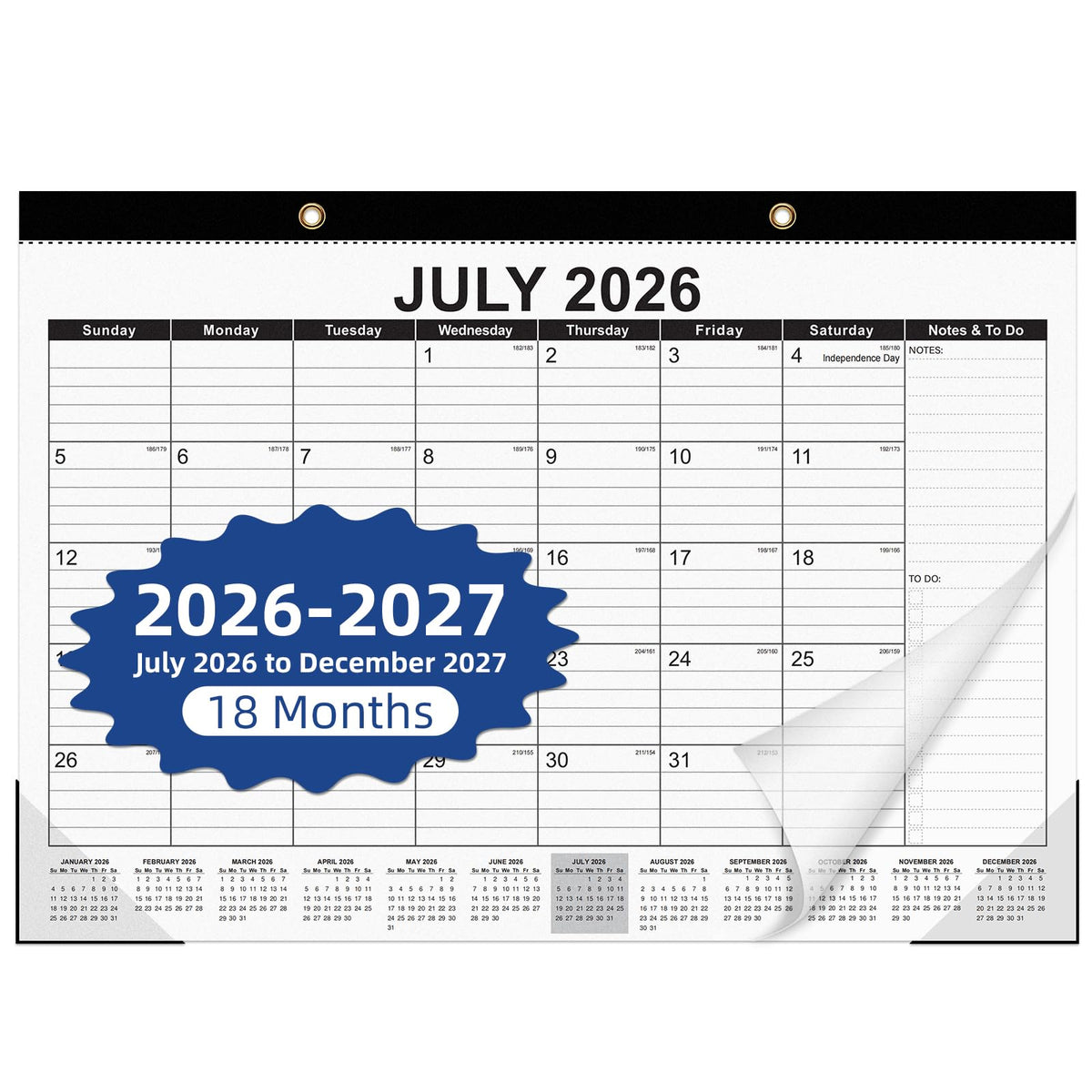 Tcamp Desk Calendar 2026-2027, Jul 2026-Dec 2027, 18-Month, 17" x 12" Large