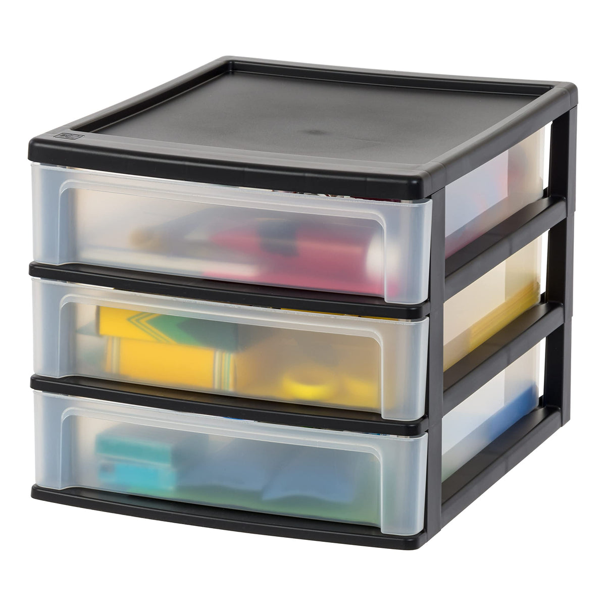 IRIS USA 3-Drawer Medium Desktop Organizer with Paper Tray, Black