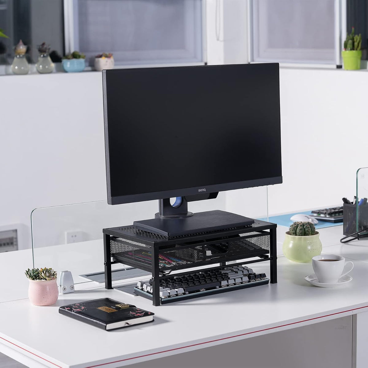 Metal Computer Stand for Desk,Monitor Riser with Drawer ,Desktop Stand for Laptop,Printer and Monitor,Black