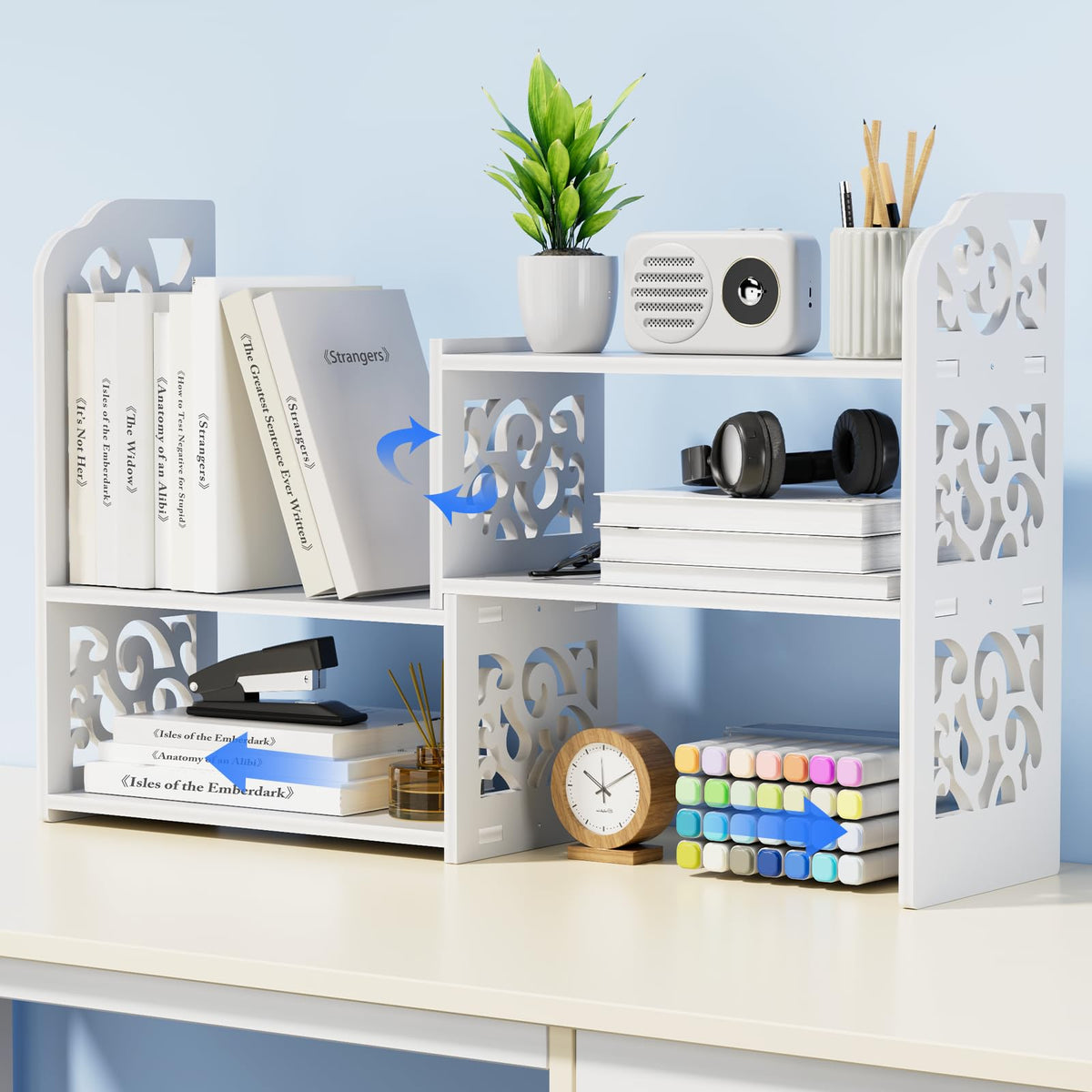 YGYQZ Adjustable Desktop Shelf Organizer, 3-Tier Desk Shelf, Black Pattern