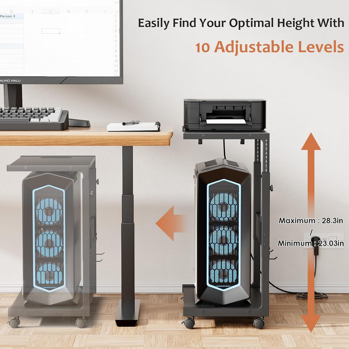 JANE EYRE Computer Tower Stand - 23.03"-28.3" Height Adjustable