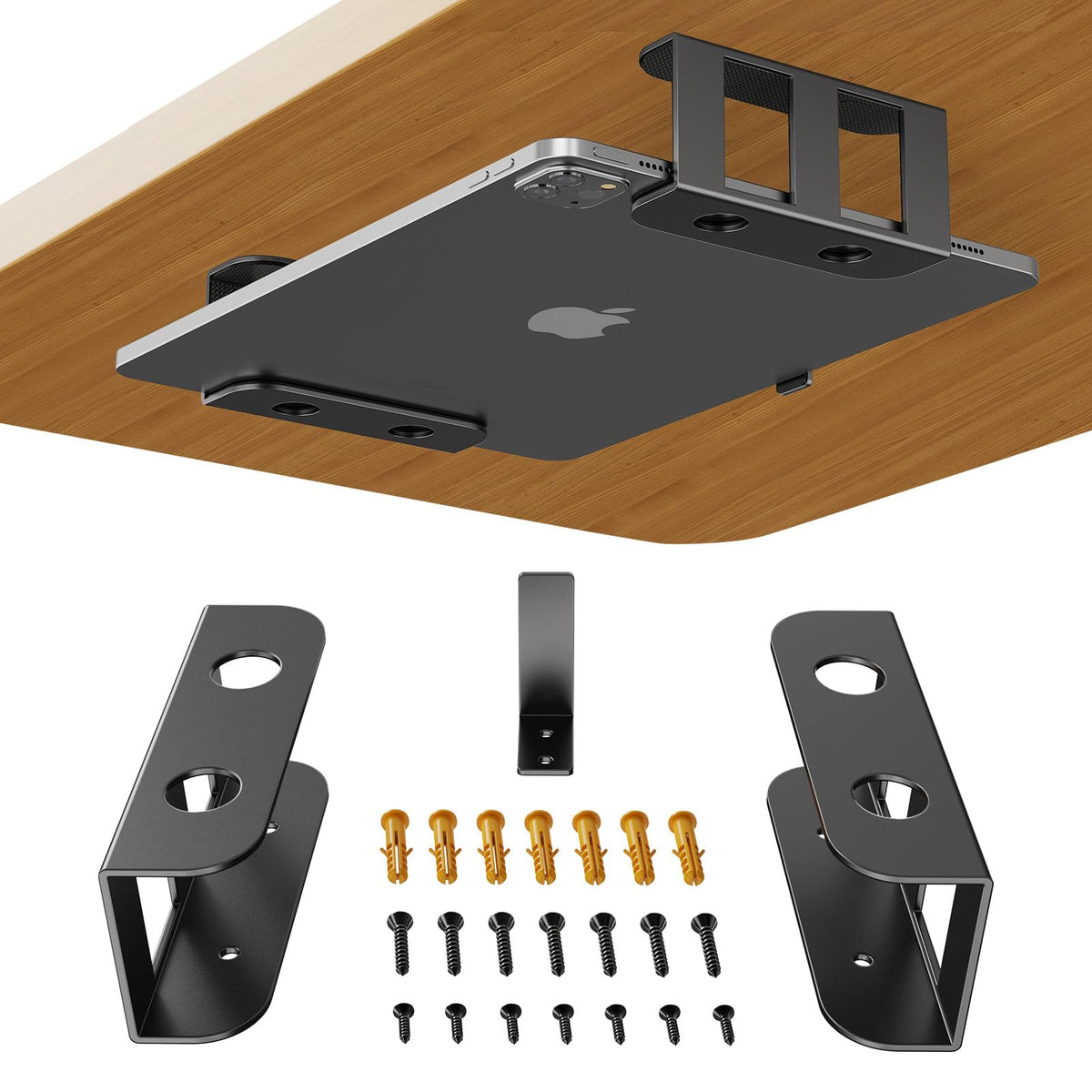 BYMECOST Under Desk Laptop Mount, Metal Under Desk Storage Holder, Black