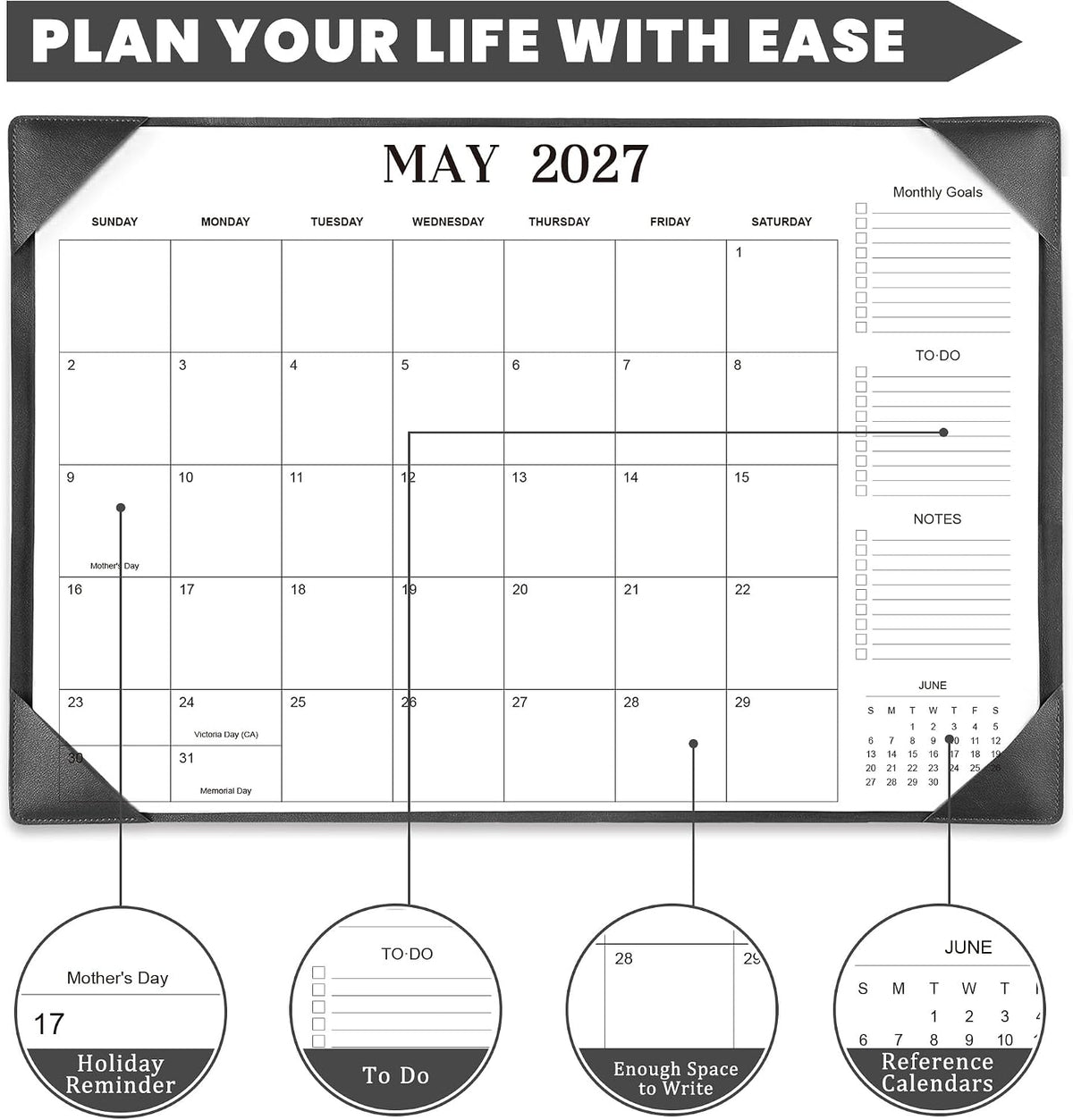 Desk Calendar 2026-2027 with Desk Mat – 17" x 12" Desk Pad Calendar Runs from July 2026 to December 2027, Office Supplies Desktop Monthly Calendar for Home & Office