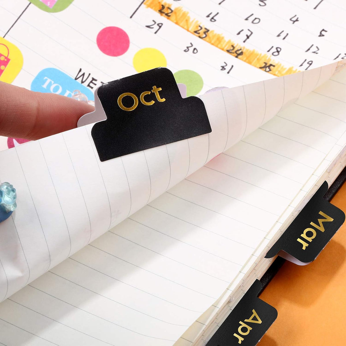 Outus 24 Pcs Monthly Adhesive Tabs for Planner, Black