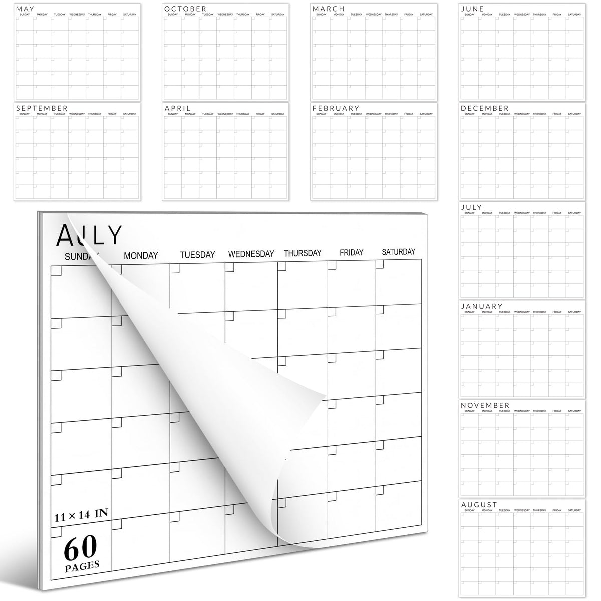 Gueevin 2026 Undated Monthly Blank Calendar Sheet 8.5"x11" Classic White