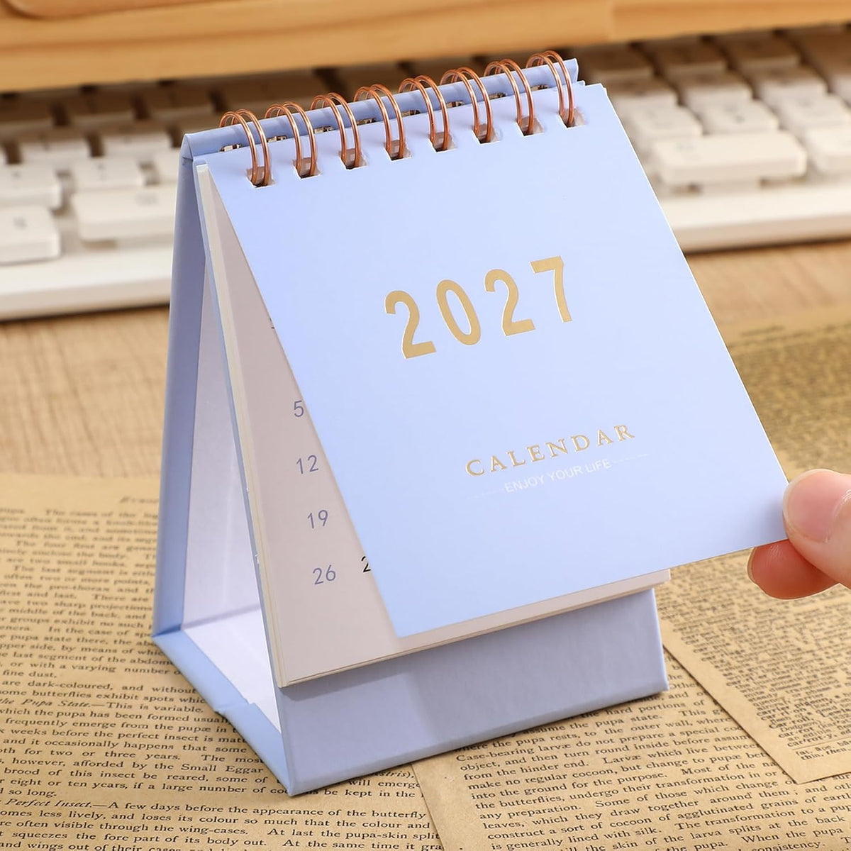 Mini Desk Calendar 2026-2027 - Runs From July 2026 to Dec 2027 Monthy Small Desktop Calendar 250gsm Thick Paper Twin-Wire Binding for Home or Office (Purple)